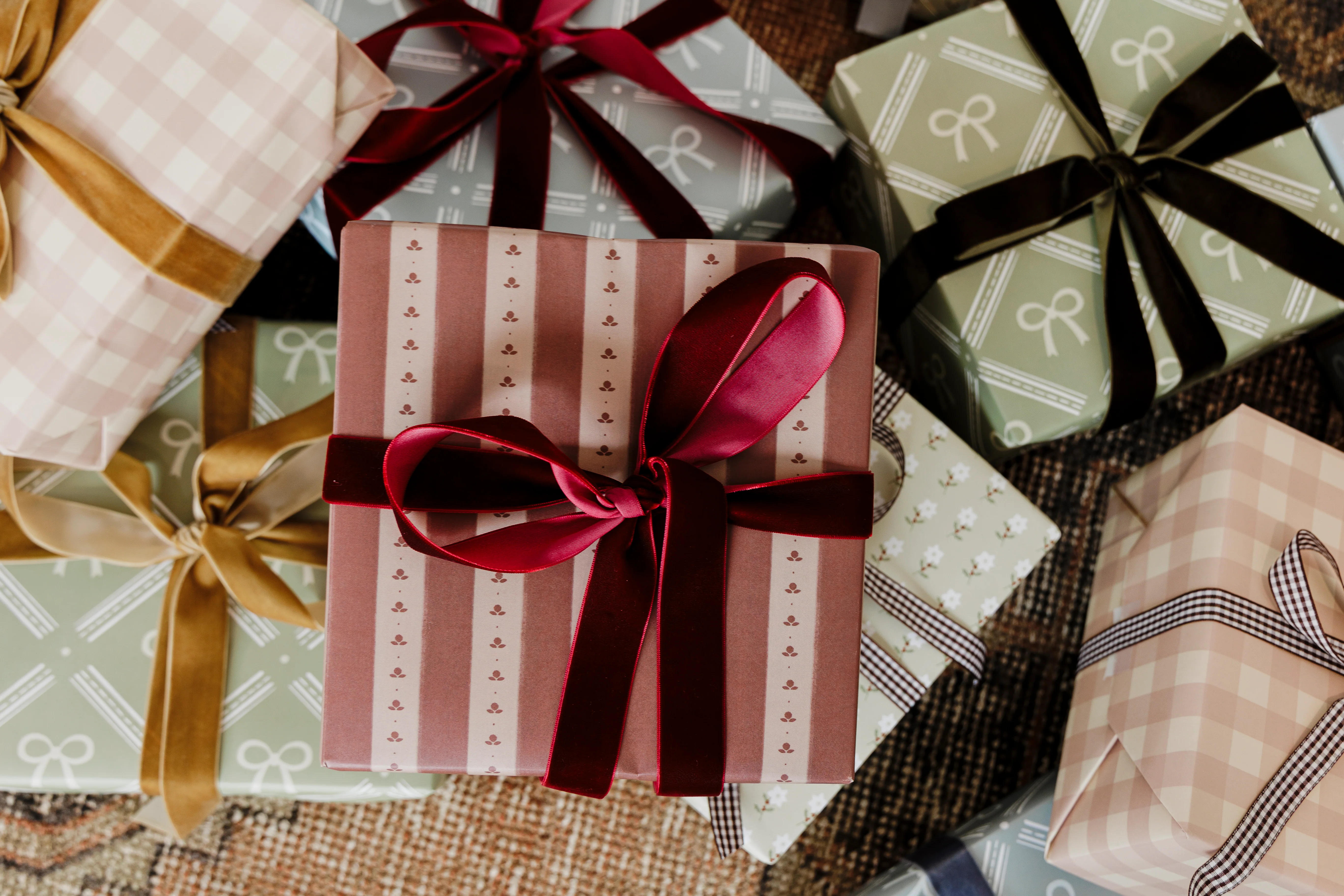 Muted Red Stripe Gift Wrapping Paper - Image 3